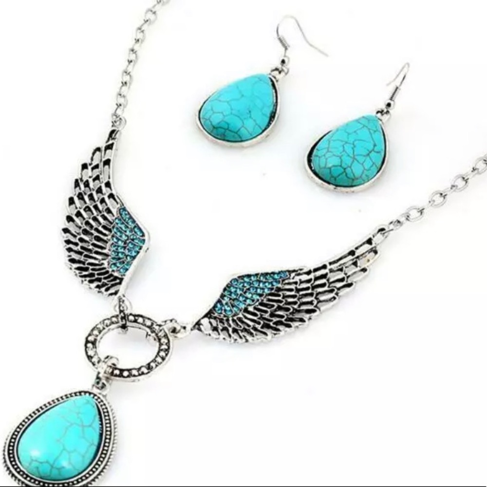 SET TURQUOISE DROPS NECKLACE & EARRINGS - Picture 5 of 5